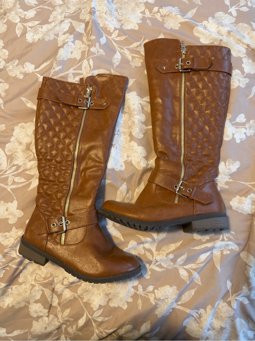 Classic Quilted Tall Riding Boots - Brown